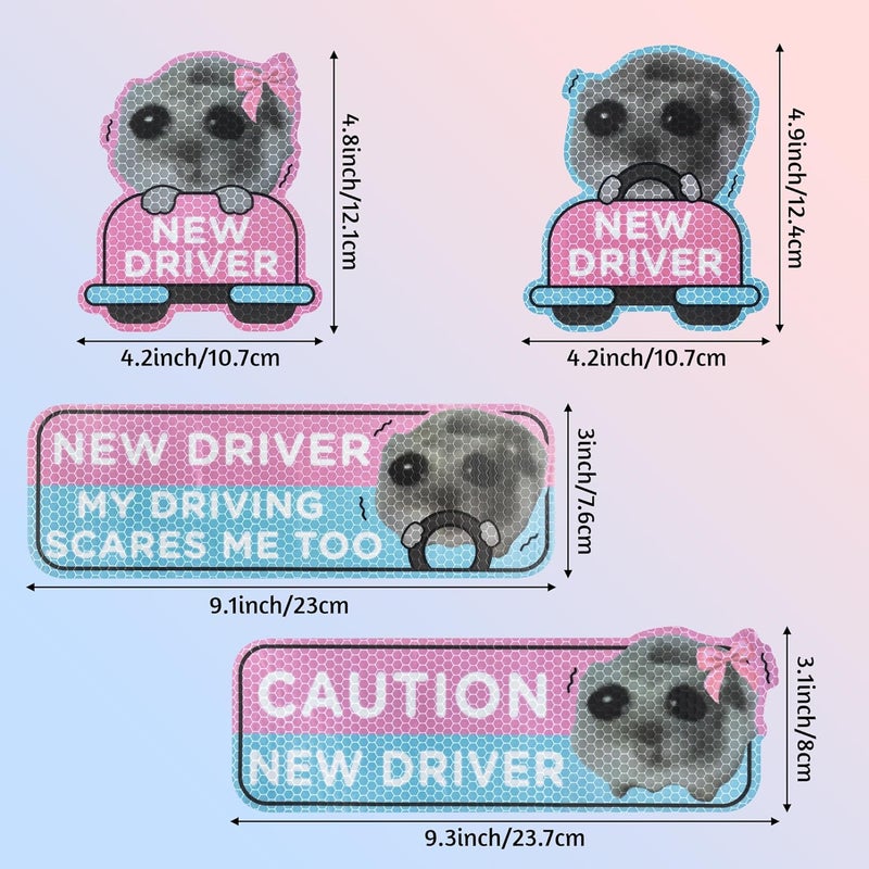 CNhoqc New Student Driver Magnet - 4pcs Shivering Hamster Please Be Patient New Student Driver Automotive Car Magnet Reflective Safety Warning Attention Sign Reusable Removable Novice Bumper Sticker - Image 2